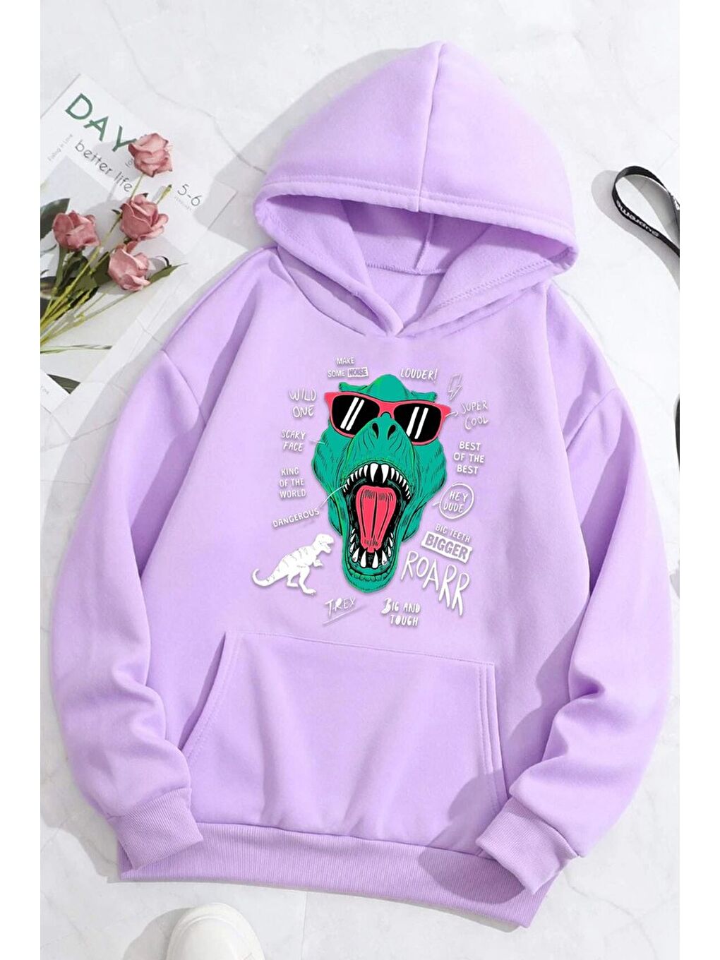 uyguntarz Lila Unisex T - Rex Baskılı Sweatshirt