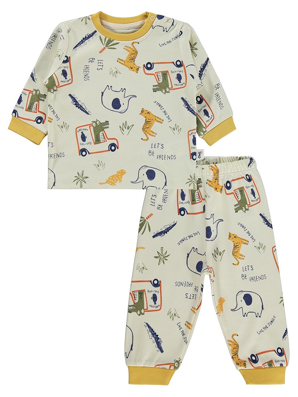 Sarı Baby Araba Baskılı 6-18 Ay Pijama Takımı - Hardal-1