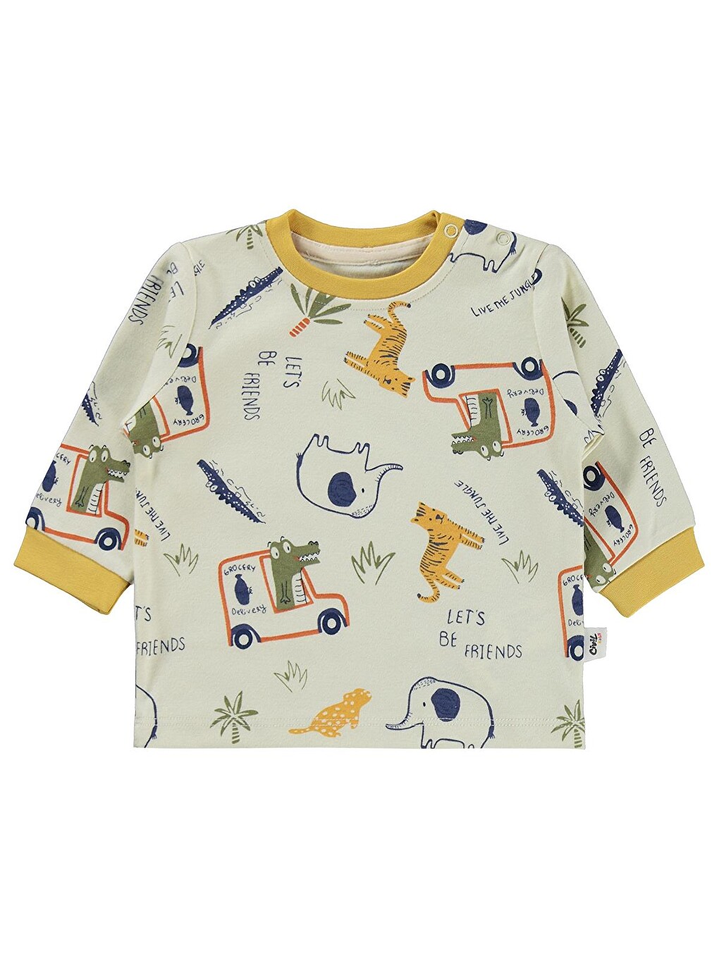 Sarı Baby Araba Baskılı 6-18 Ay Pijama Takımı - Hardal-2