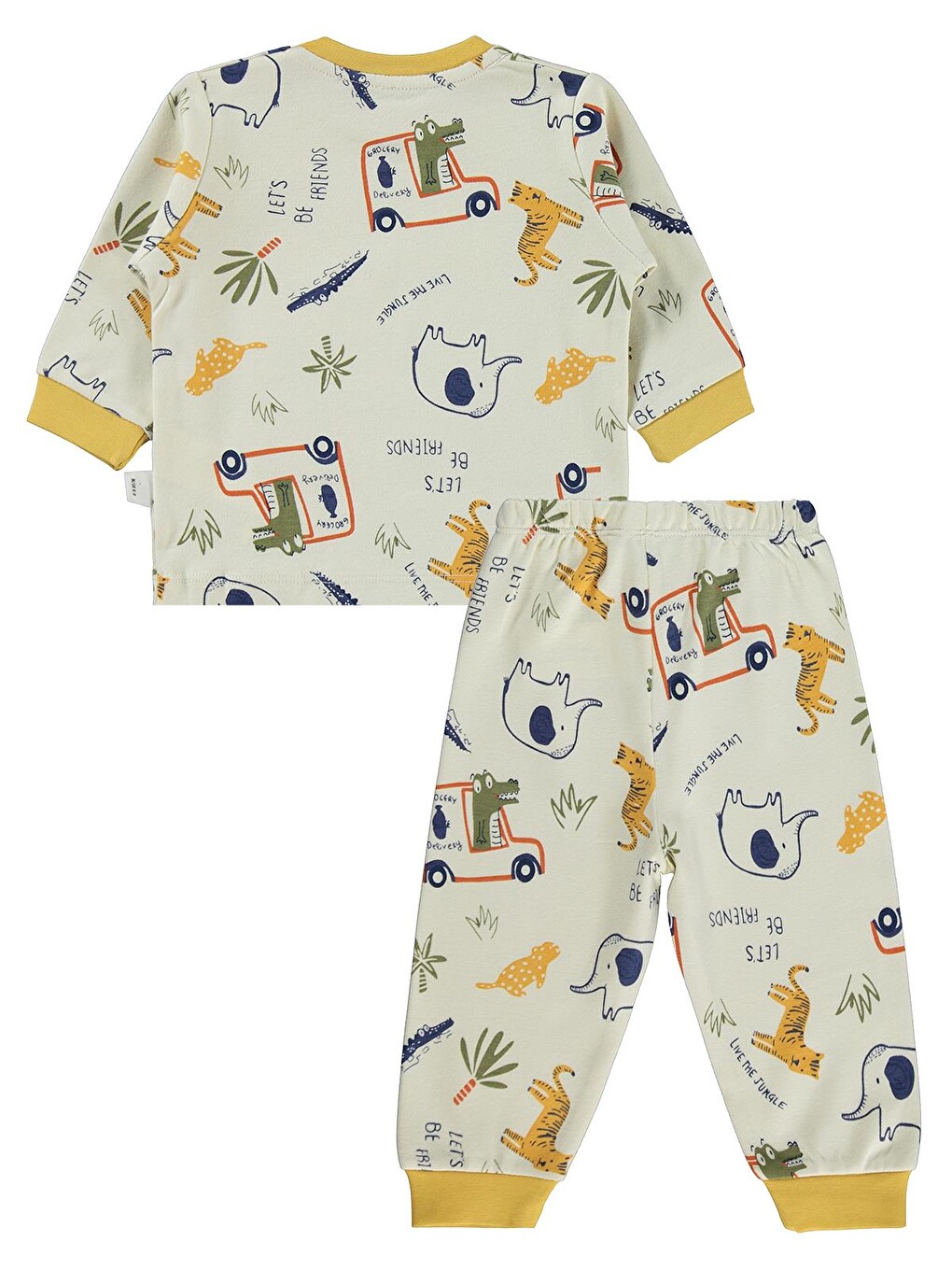 Sarı Baby Araba Baskılı 6-18 Ay Pijama Takımı - Hardal-3