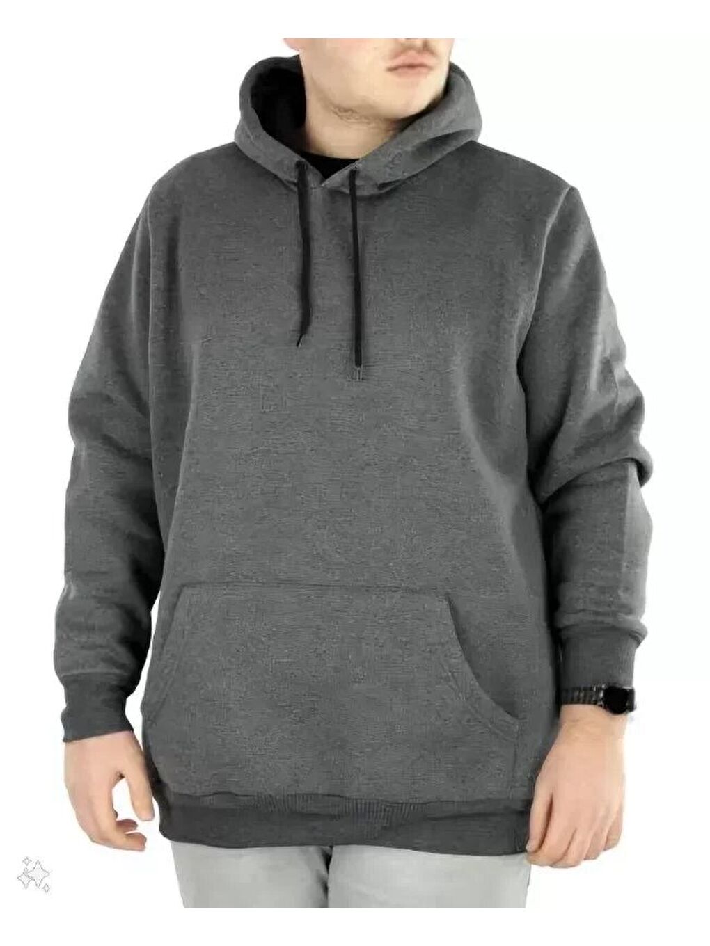 Gri Erkek Uzun Kol Kapüşonlu Basic Sweatshirt Hoodie