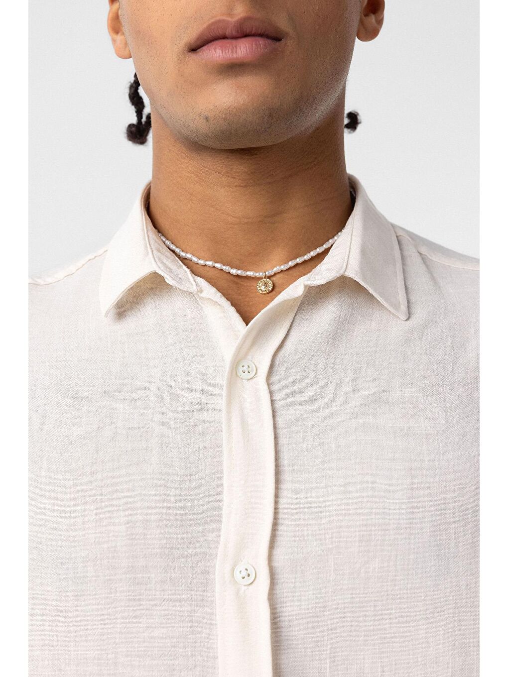 Bej Basic Oversize Uzun Kol Keten Görünümlü Gömlek Naturel-4