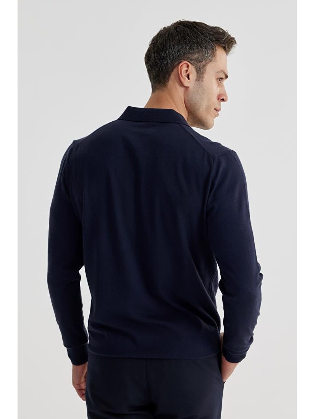 Lacivert Slim Fit Polo Yaka Triko Kazak-3