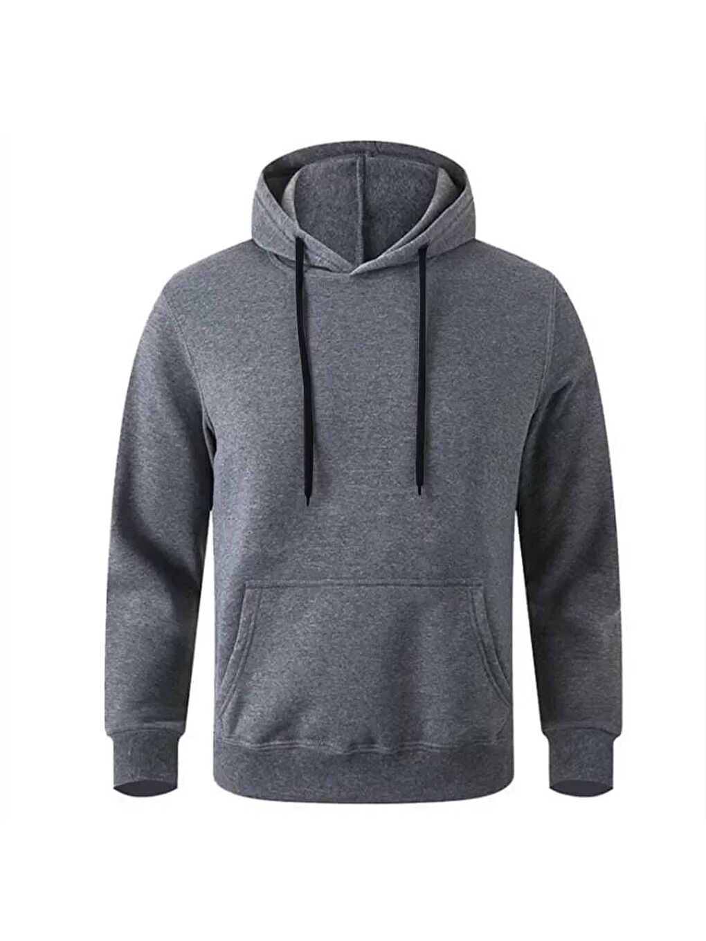 Gri Erkek Uzun Kol Kapüşonlu Basic Sweatshirt Hoodie-2