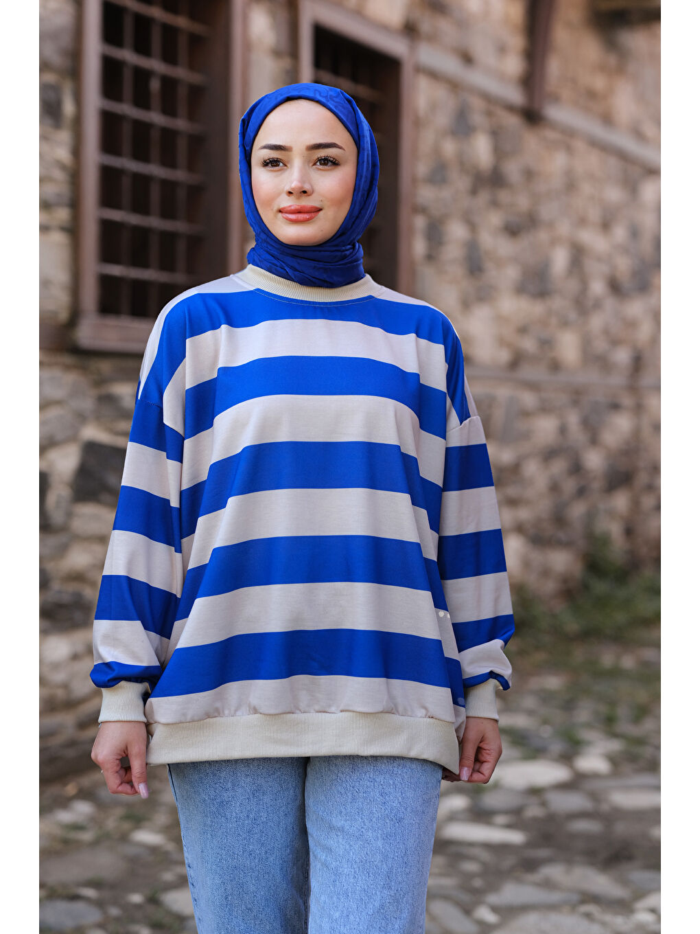 Locco Moda Mavi Kalın Çizgili Tunik Mavi - 2