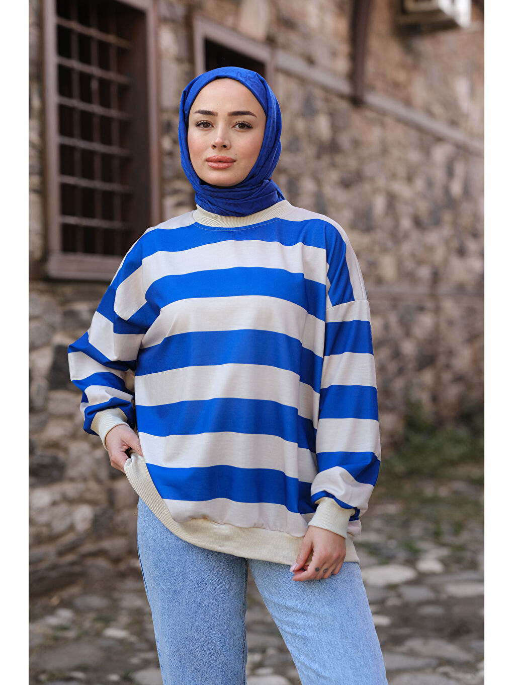 Locco Moda Mavi Kalın Çizgili Tunik Mavi - 3