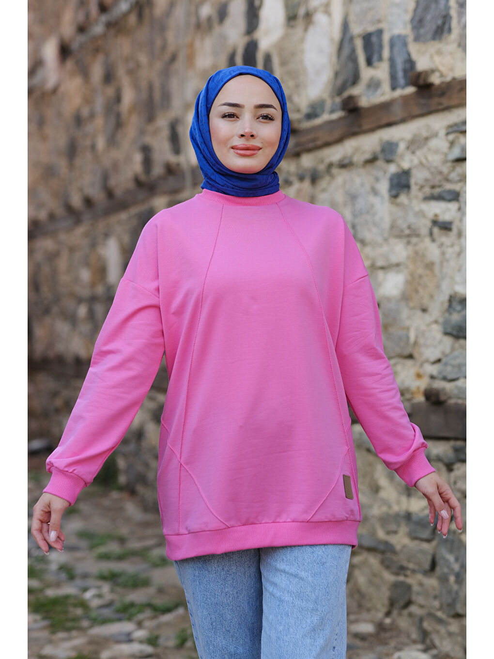 Locco Moda Pembe Çizgili Arma Detay Tunik Pembe - 2