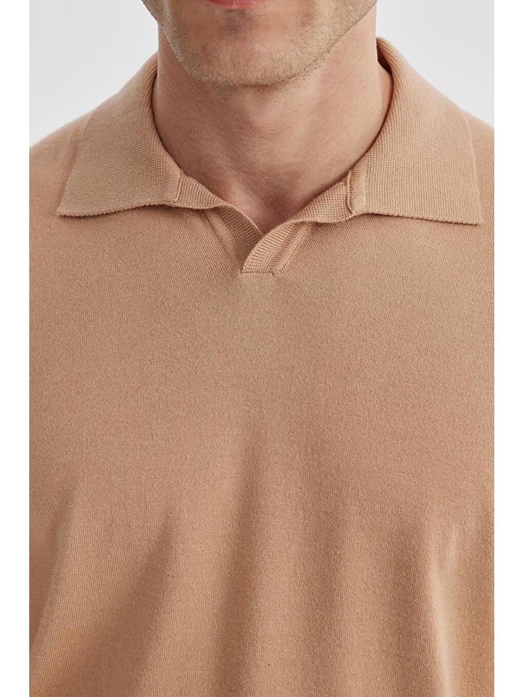 Bej Slim Fit Polo Yaka Triko Kazak-2