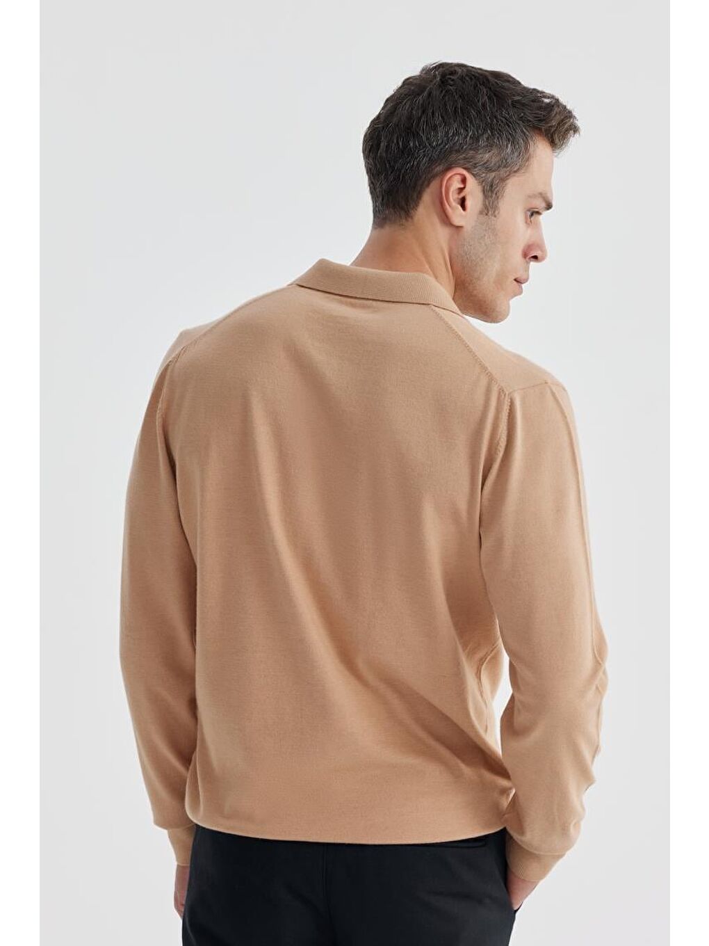 Bej Slim Fit Polo Yaka Triko Kazak-3