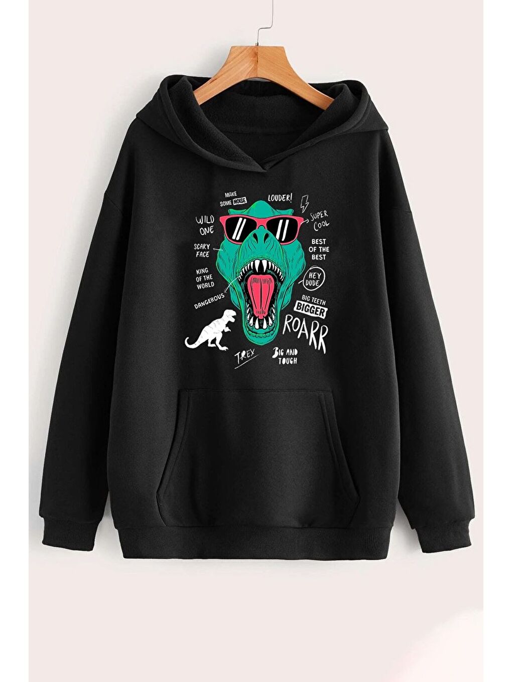 uyguntarz Siyah Unisex T - Rex Baskılı Sweatshirt