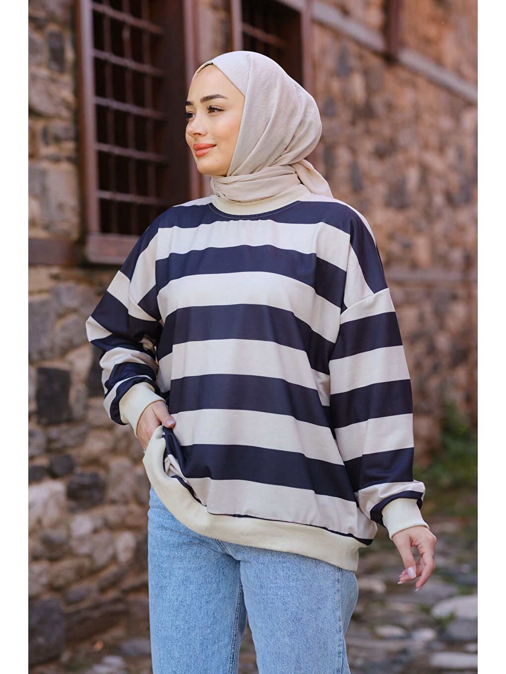 Locco Moda Füme Kalın Çizgili Tunik Füme - 1