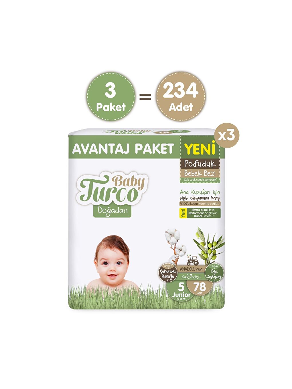 Doğadan Mega Avantaj Paketi Pofuduk Bebek Bezi 5 Numara Junior 234 Adet-1