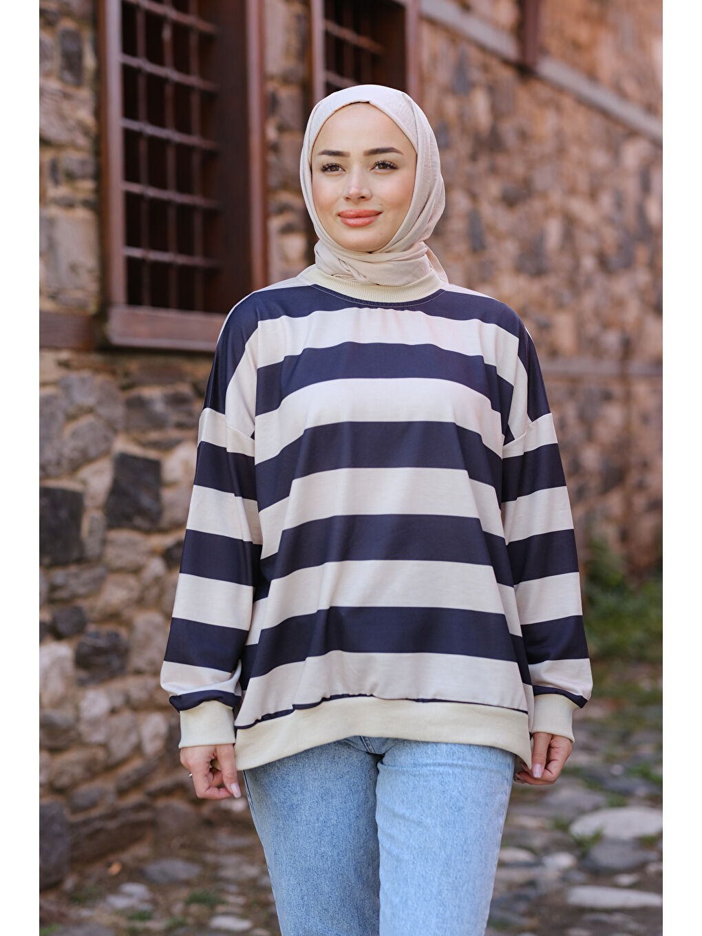 Locco Moda Füme Kalın Çizgili Tunik Füme - 2