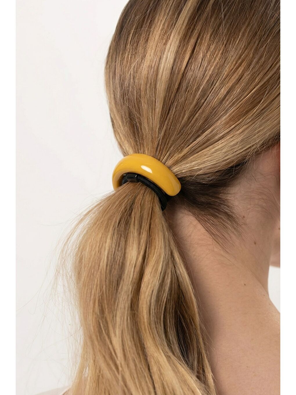 Sarı Oval Kemik Aksesuarlı Lastik Toka