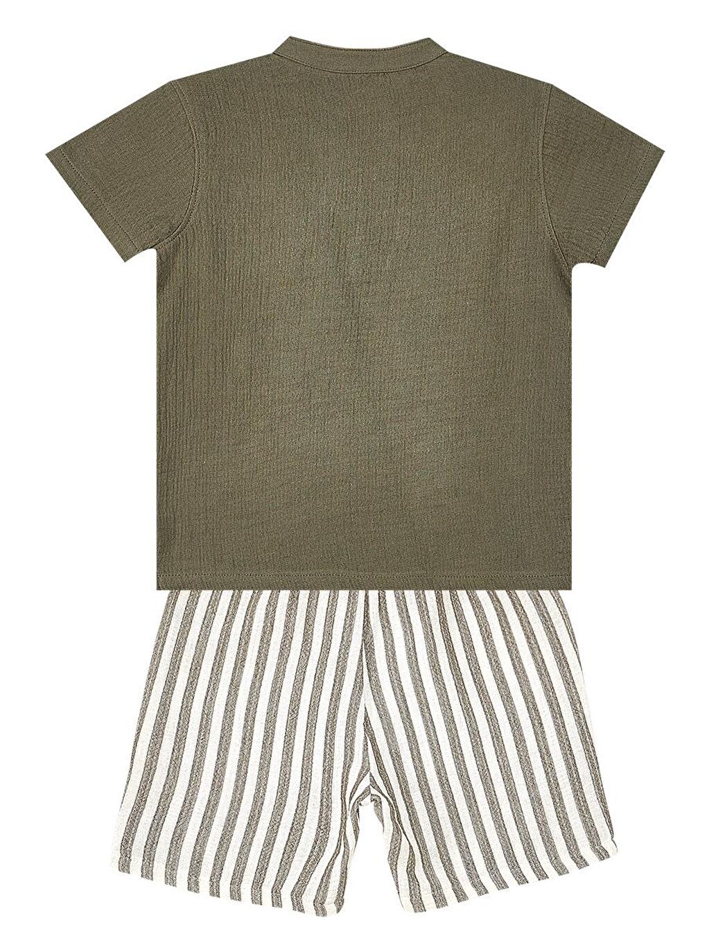 Haki Erkek Bebek Çocuk Yeşil Müslin Şort Gömlek Takım-3