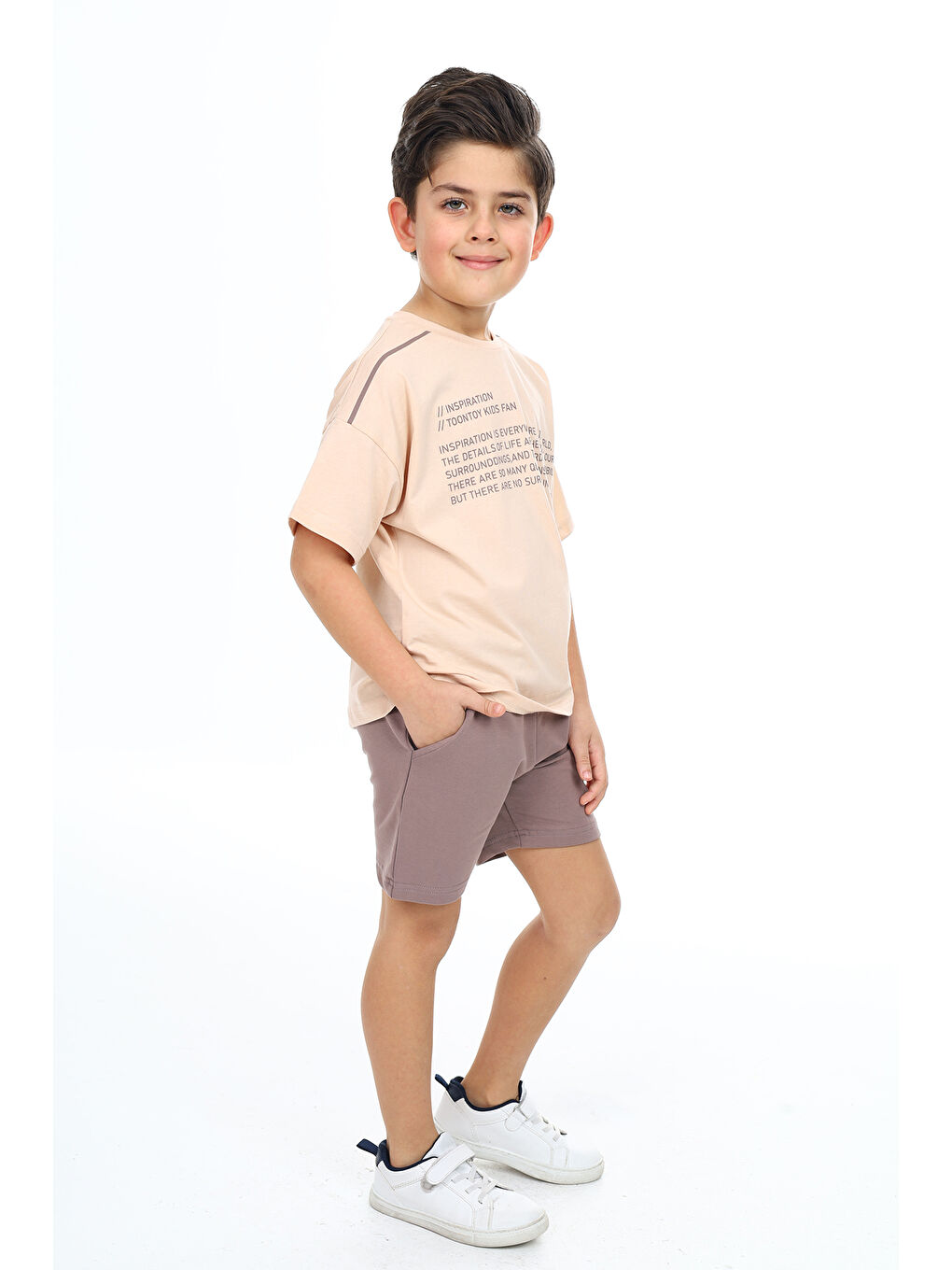 Bej Erkek Çocuk Baskılı Şortlu Takım-2