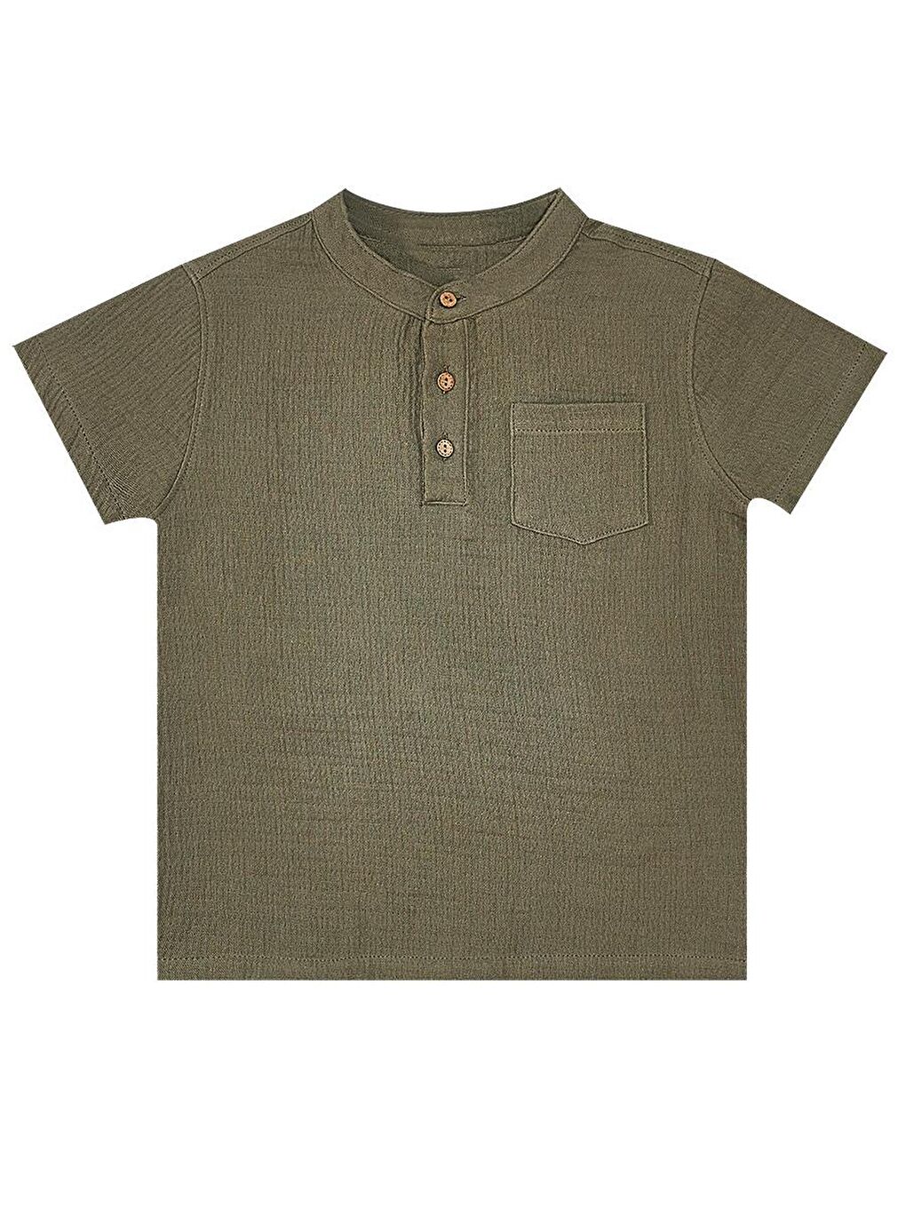 Haki Erkek Bebek Çocuk Yeşil Müslin Şort Gömlek Takım-4