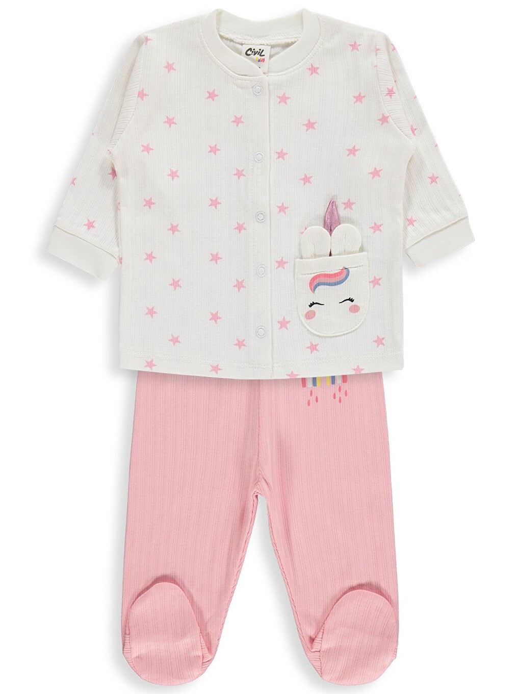 Baby Çiçek Empirme 1-9 Ay Pijama Takımı - Ekru