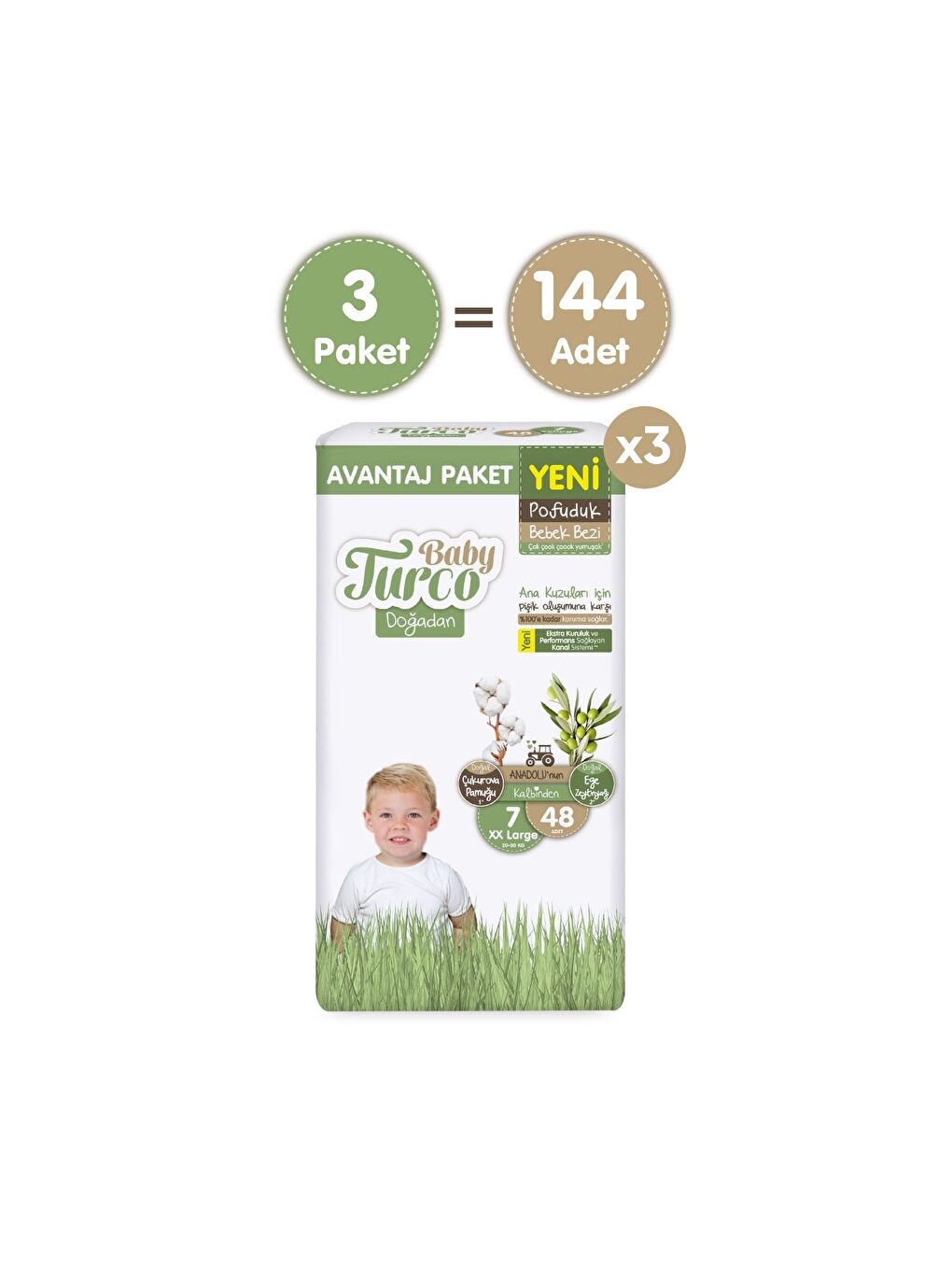 Doğadan Mega Avantaj Paketi Pofuduk Bebek Bezi 7 Numara Xxlarge 144 Adet-1