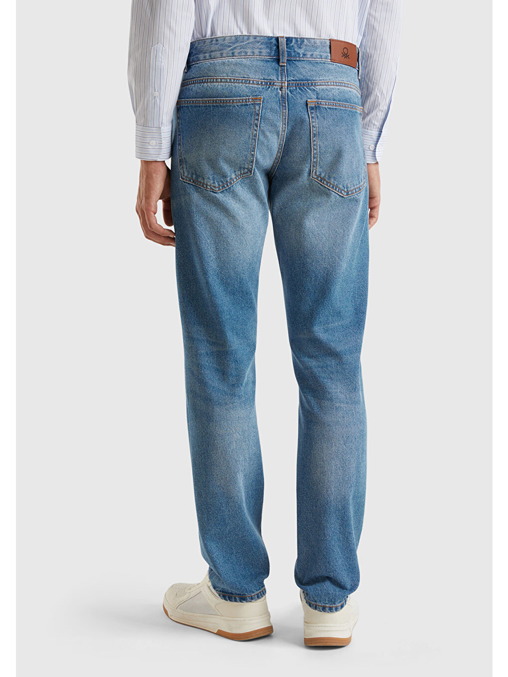 Erkek Mavi %100 Pamuk Arkası Logo Detaylı 5 Cepli Denim Pantolon-1