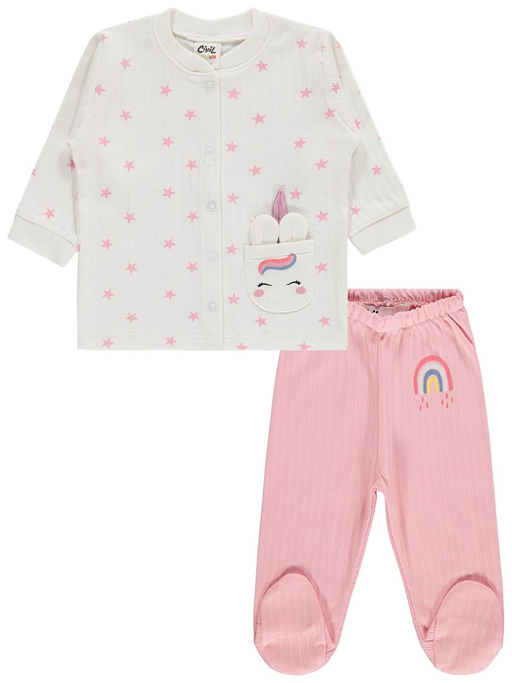 Baby Çiçek Empirme 1-9 Ay Pijama Takımı - Ekru-3