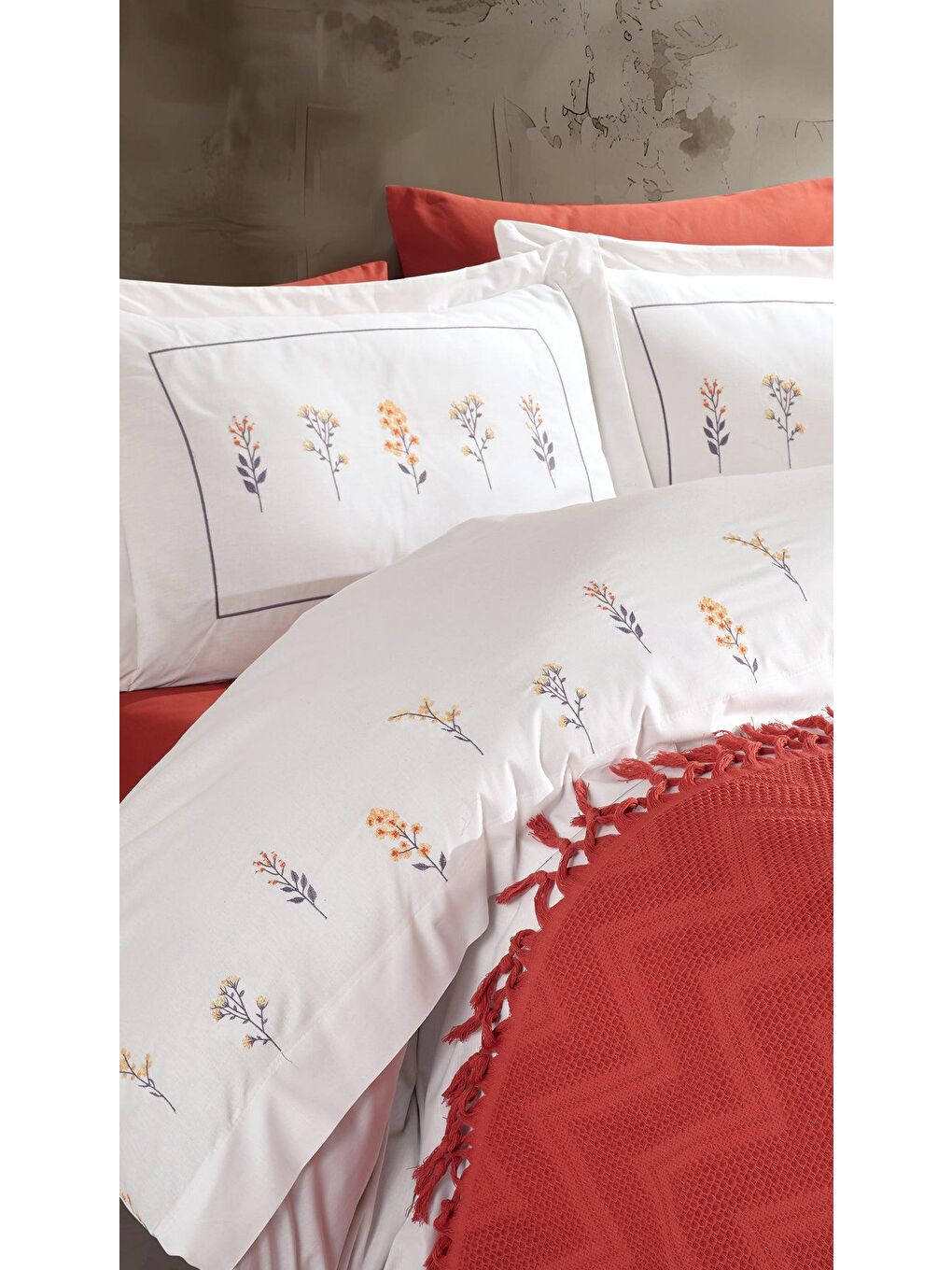 Kahverengi Daisy Nevresimli Pike Takımı 7 Parça Tarçın-2