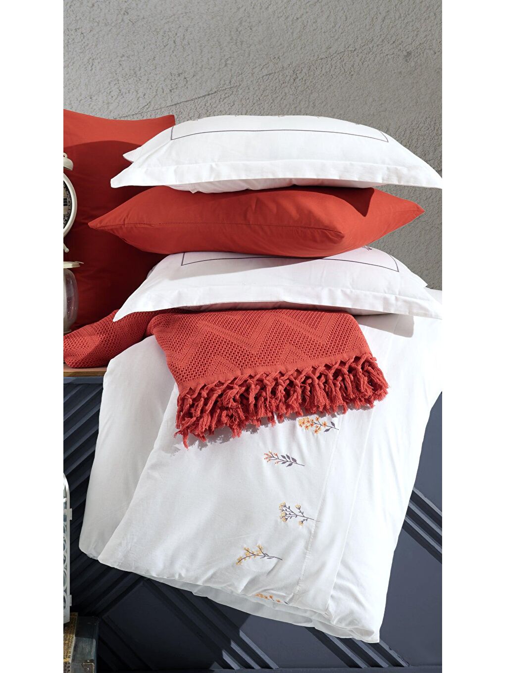 Kahverengi Daisy Nevresimli Pike Takımı 7 Parça Tarçın-3