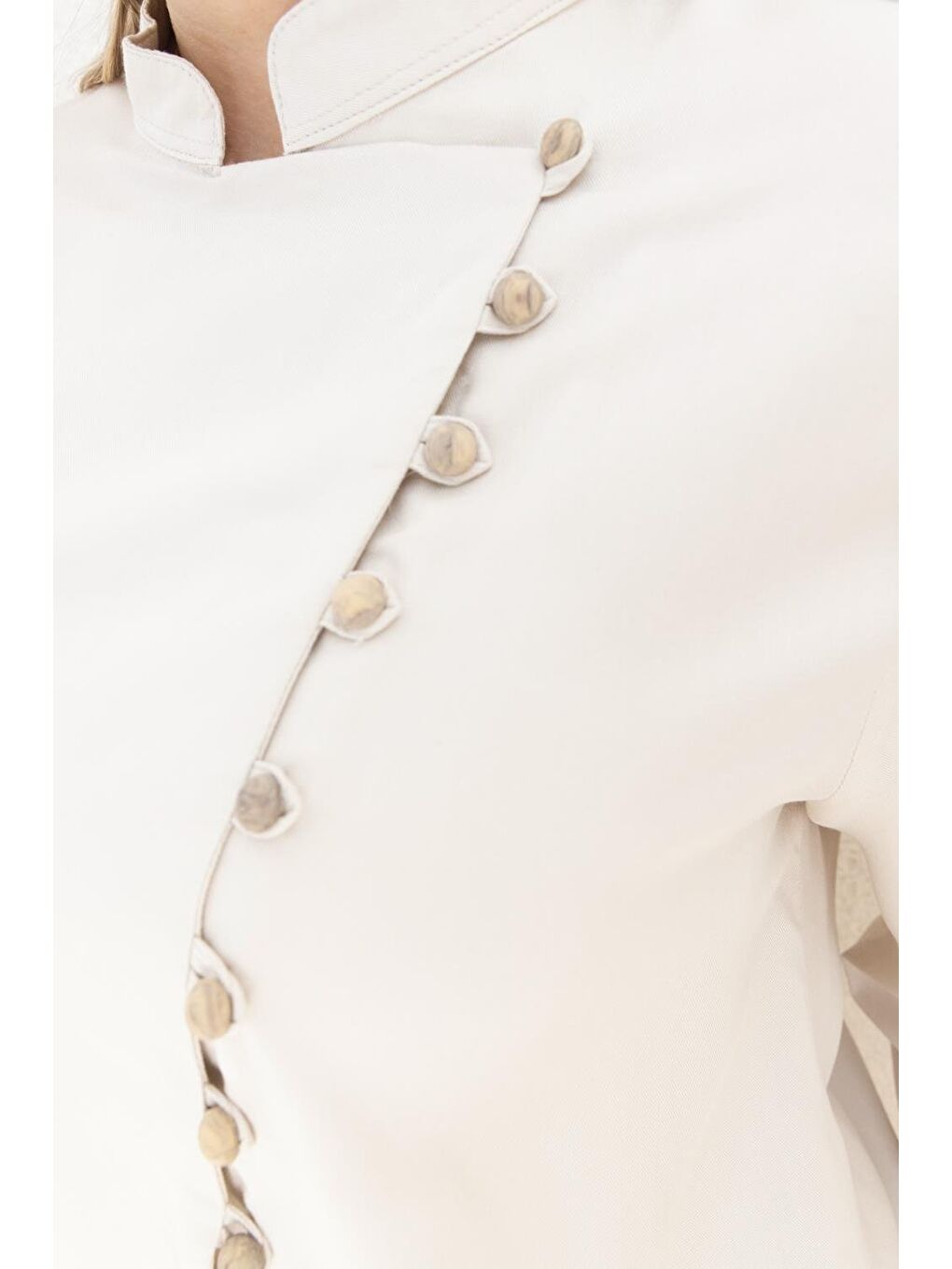 Bej Taş-Yarım Patlı Yırtmaçlı Keten Tunik-2