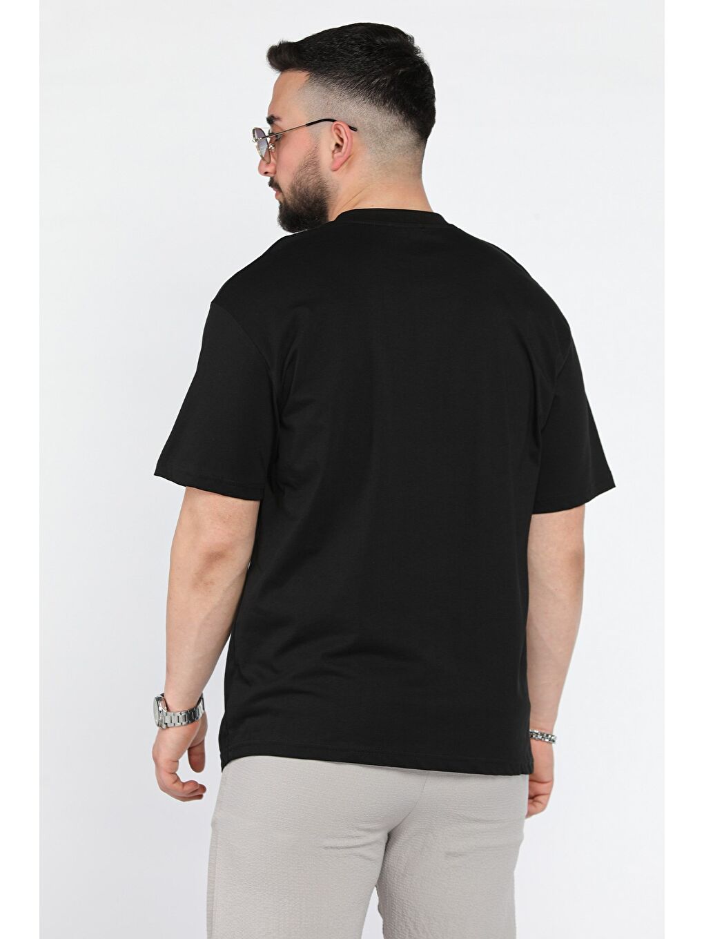 Siyah Erkek Silikon Yazı Baskılı Bisiklet Yaka Tişört-2