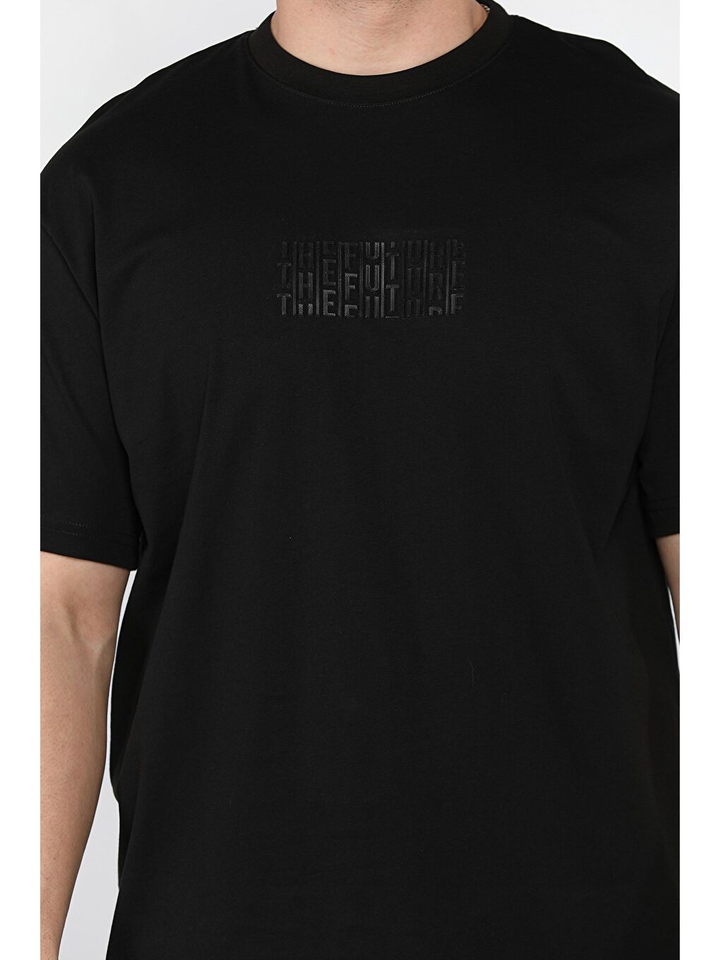 Siyah Erkek Silikon Yazı Baskılı Bisiklet Yaka Tişört-3