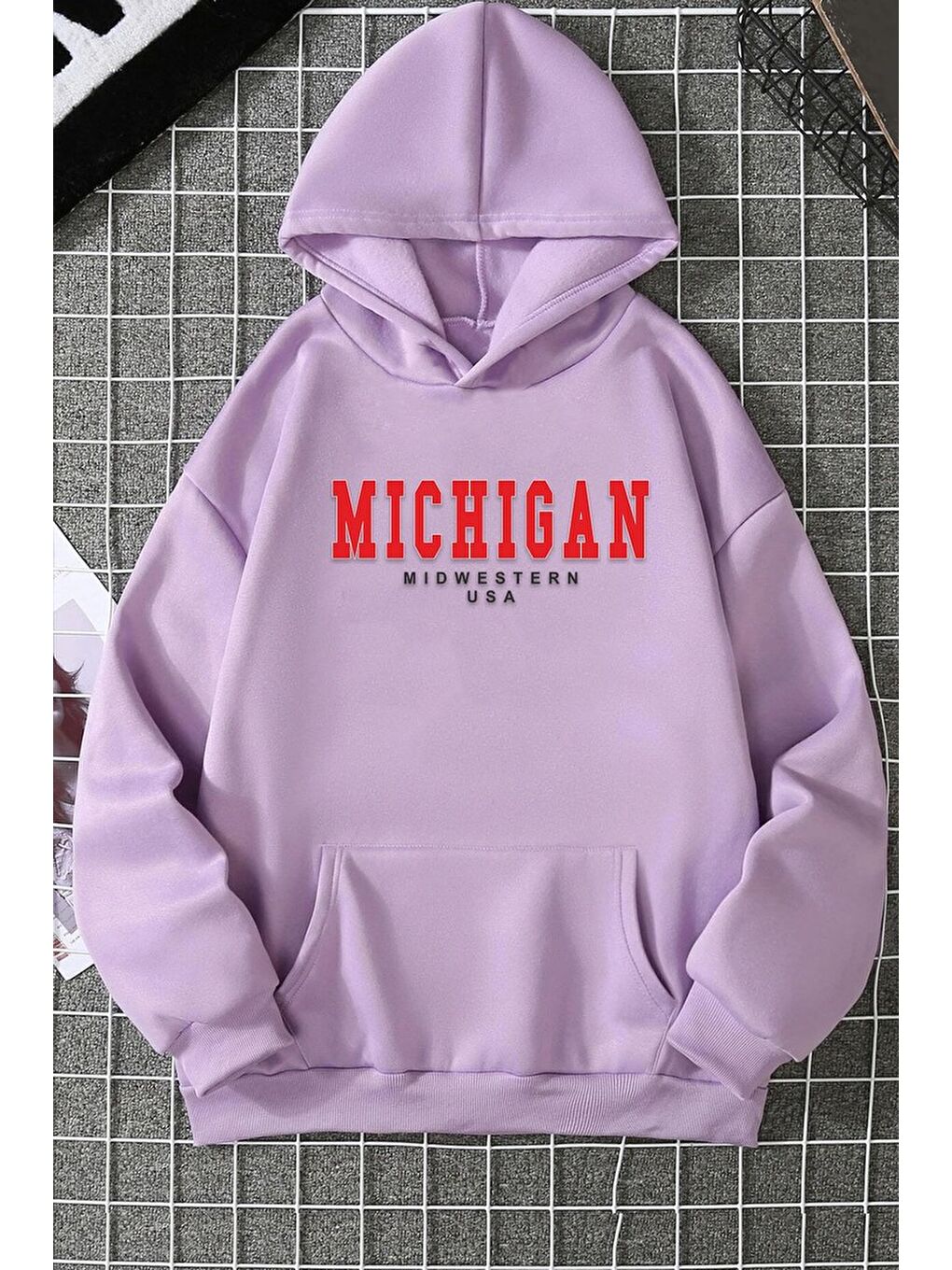 uyguntarz Lila Unisex Michigan Baskılı Sweatshirt