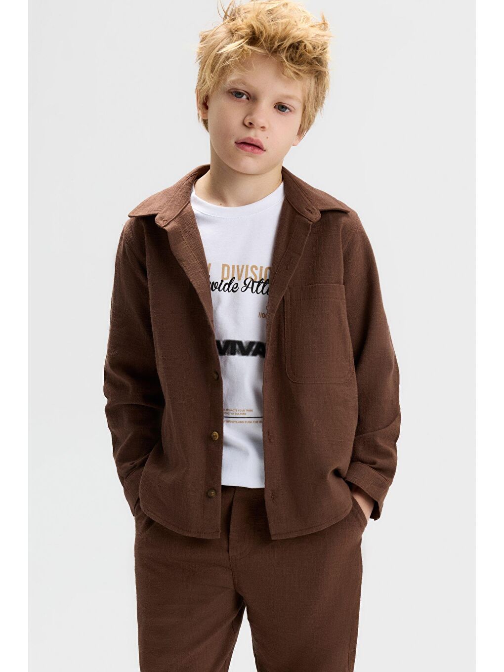 Karışık Erkek Çocuk Pamuklu Kahverengi Ceket Pantolon Ve T-Shirt 3'Lü Takım - Modern Stil-2