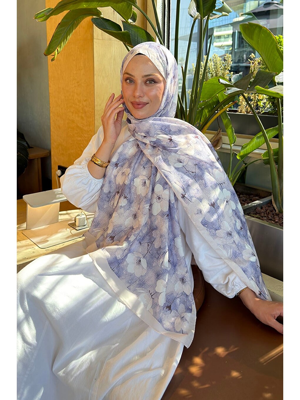 Çiçek Desen Lara Soft Şal Lila-1