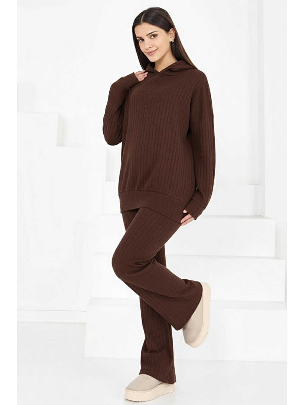 Kahverengi Uzun Kollu Kaşkorse İkili Takım Kahve - 27815-KAHVE-1