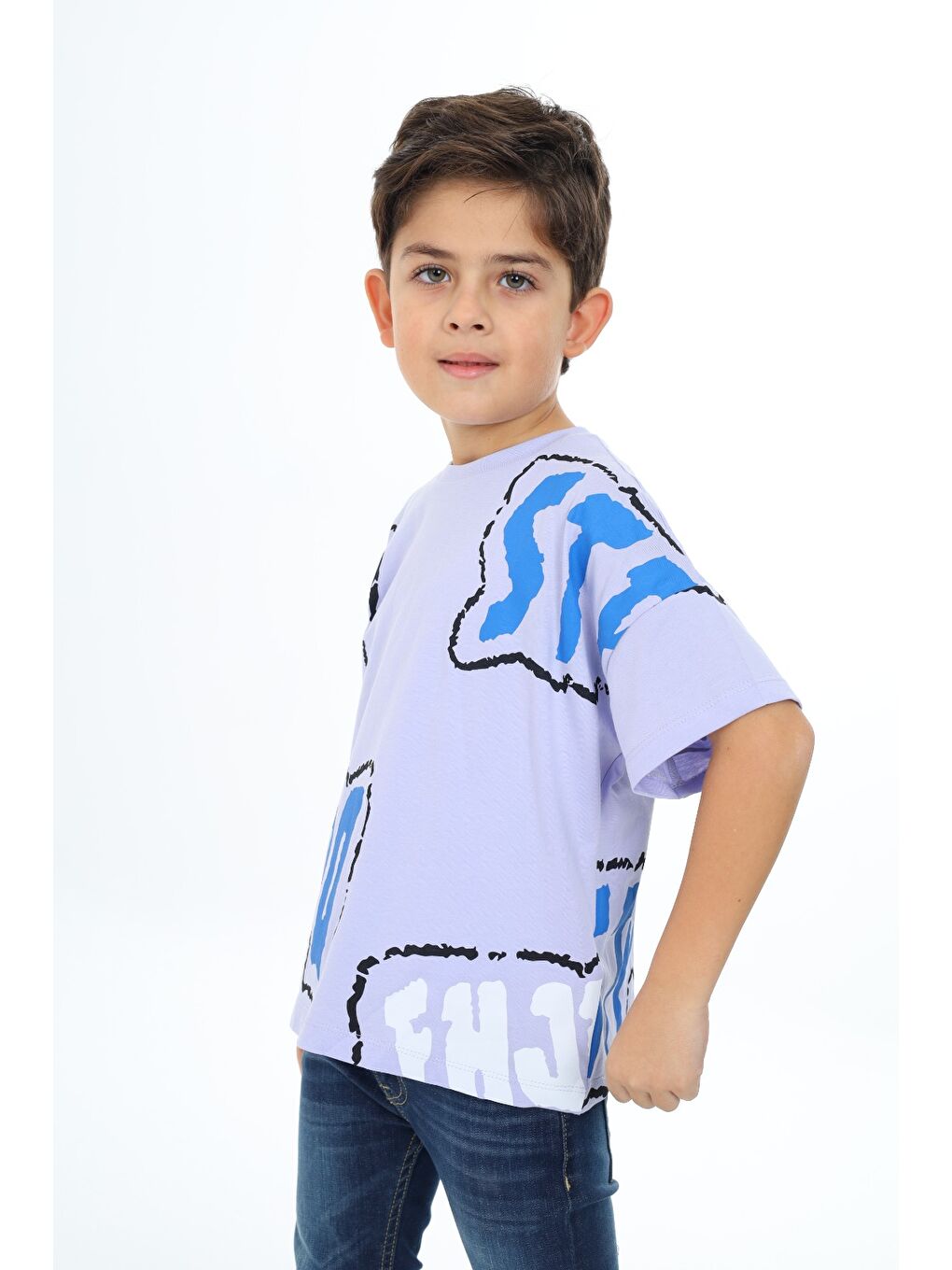 Lila Erkek Çocuk Baskılı Tişört-1