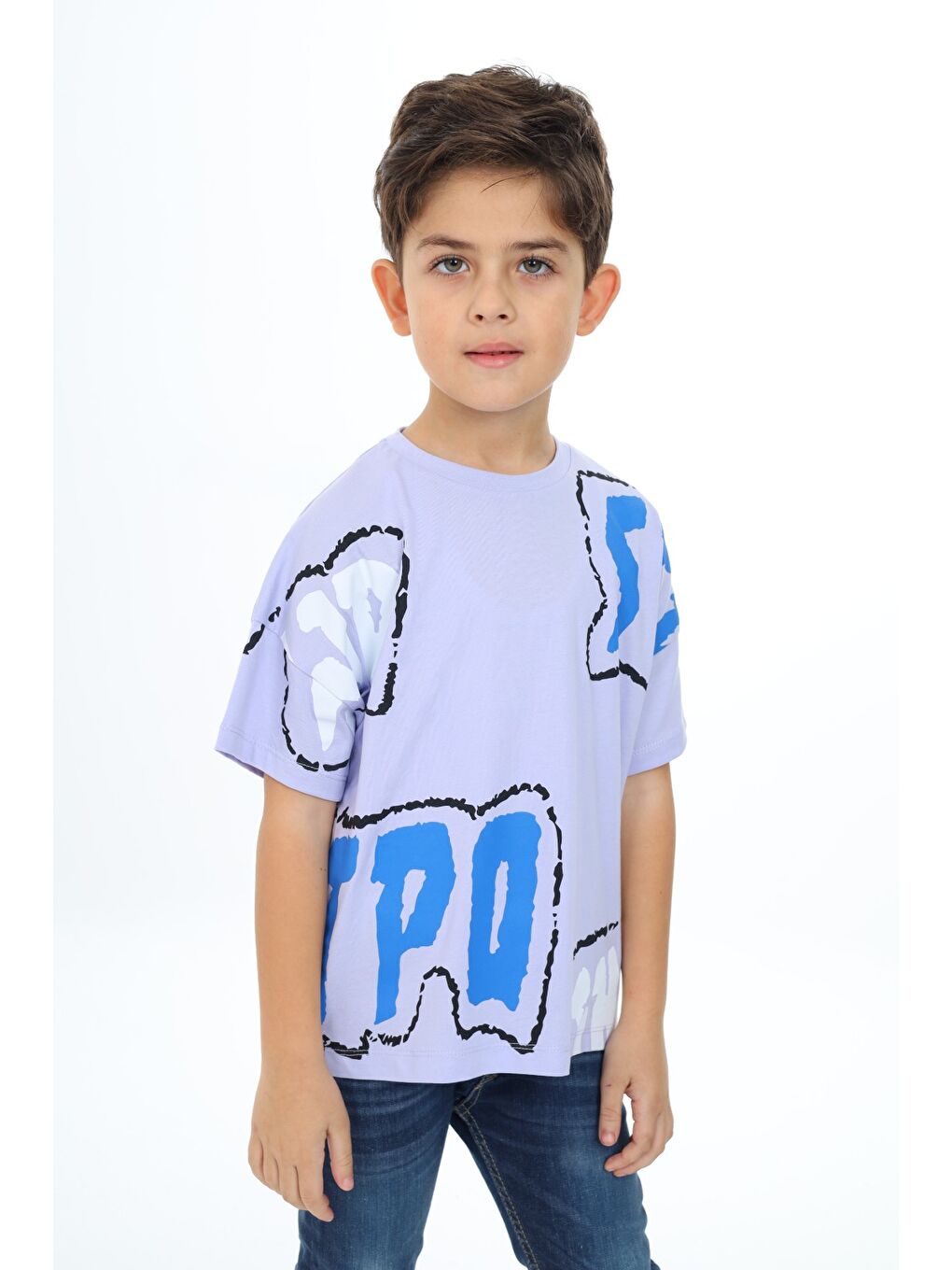 Lila Erkek Çocuk Baskılı Tişört-2