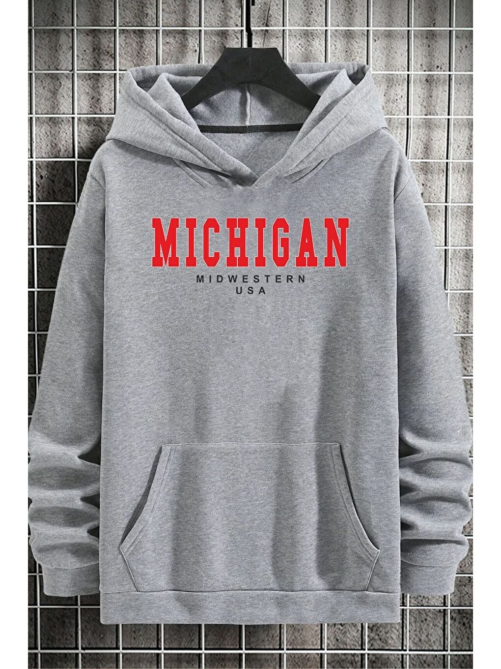 uyguntarz Gri Unisex Michigan Baskılı Sweatshirt