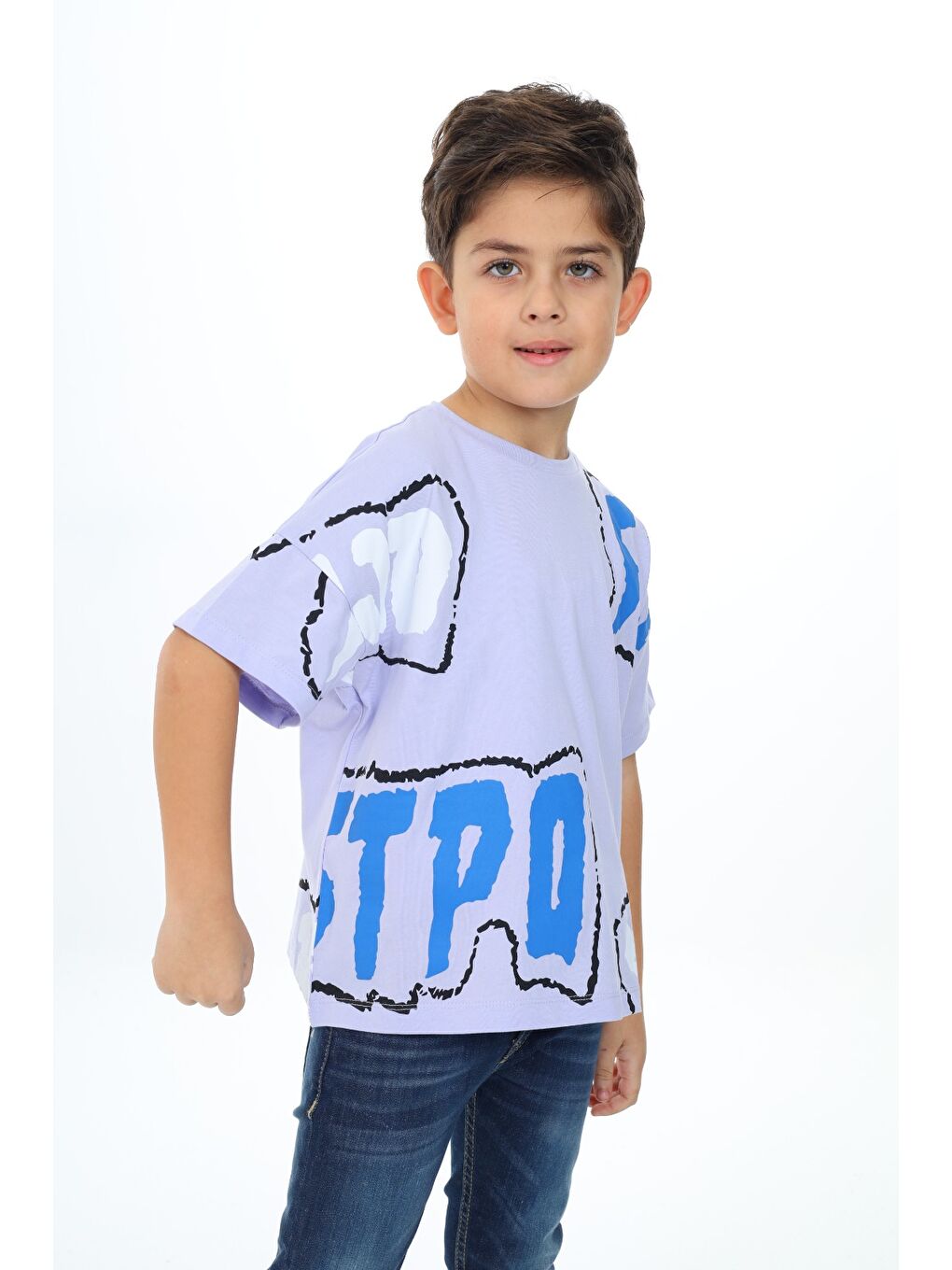 Lila Erkek Çocuk Baskılı Tişört-4