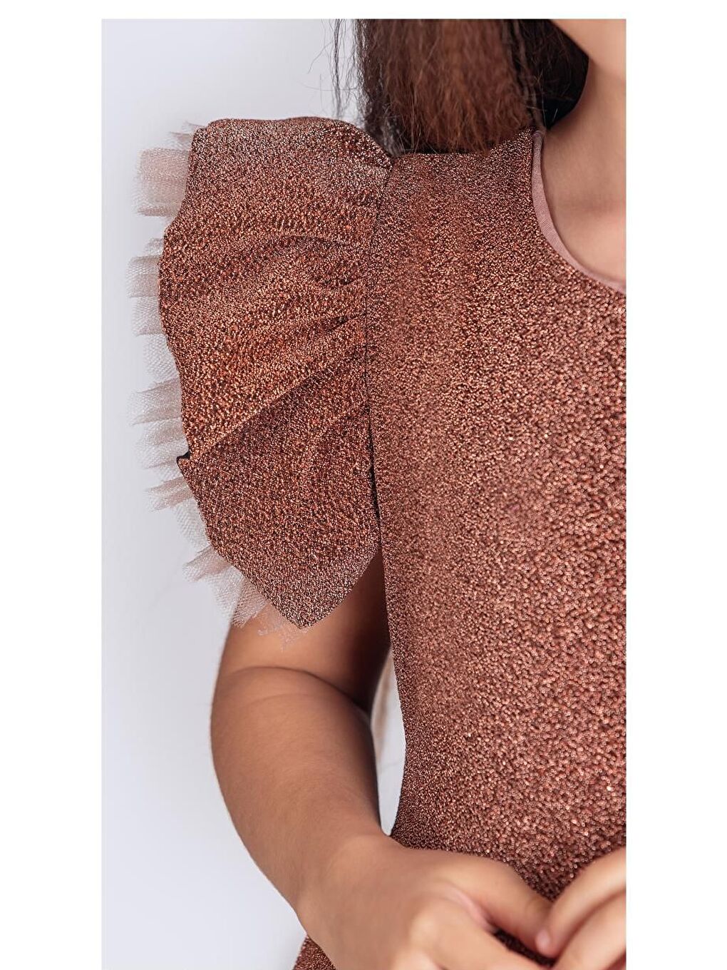 Kahverengi Simli Şanzelize Kız Çocuk Abiye Elbise M00669-9