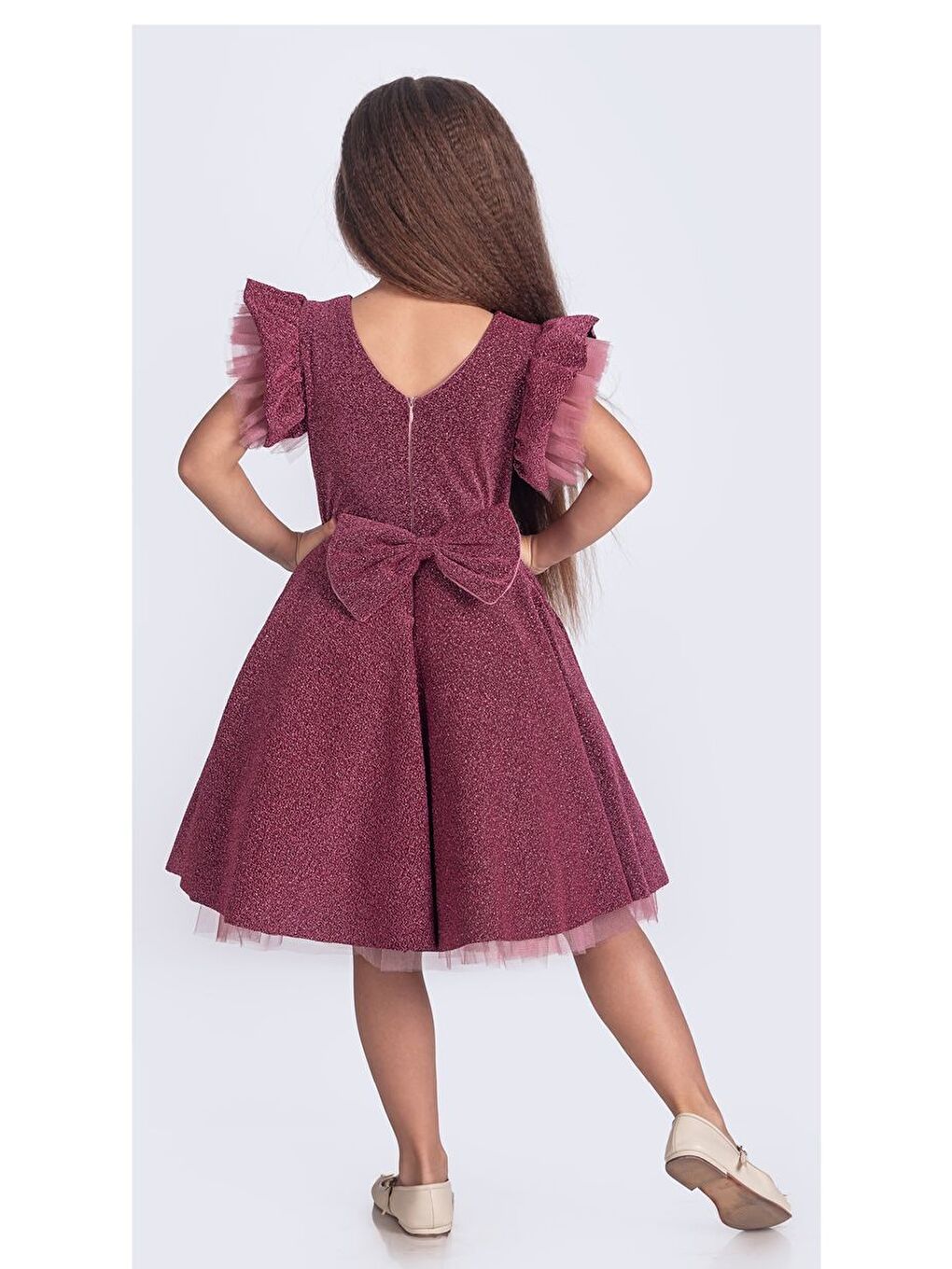 Pembe Simli Şanzelize Kız Çocuk Abiye Elbise M00669-9