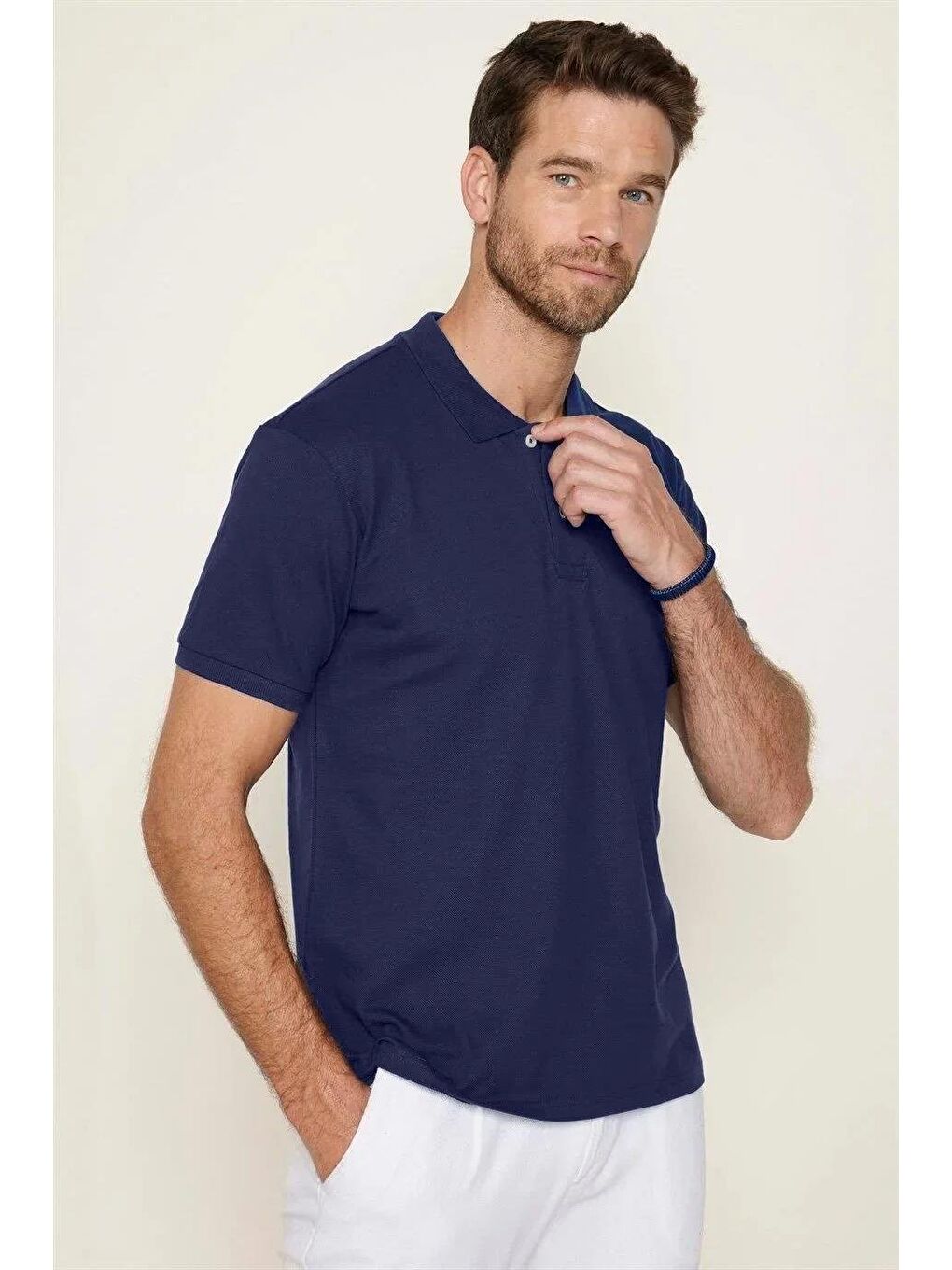 Karışık Erkek 5'li Paket Lacivert-Petrol-K.Petrol-Mavi-K.Mavi Slim Fit Pamuklu Düz Pike Polo Yaka Tişört-2