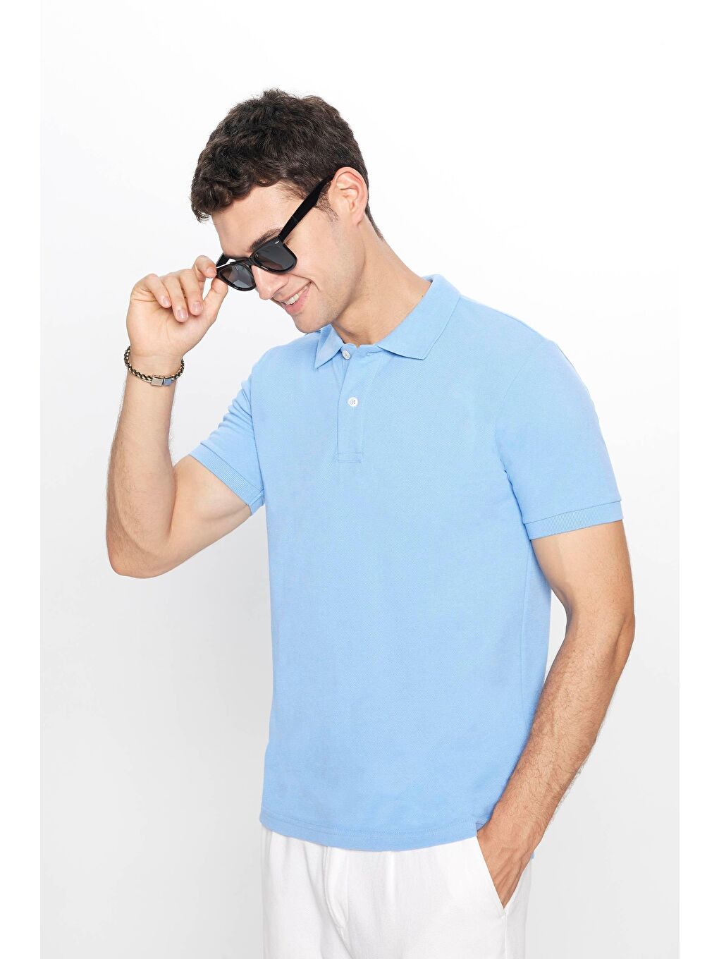 Karışık Erkek 5'li Paket Lacivert-Petrol-K.Petrol-Mavi-K.Mavi Slim Fit Pamuklu Düz Pike Polo Yaka Tişört-3