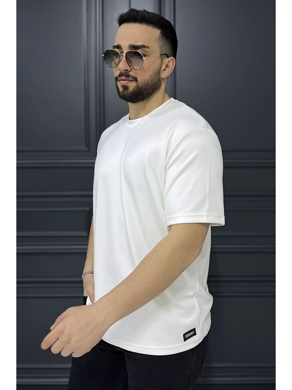 Ekru Erkek Bisiklet Yaka Tişört