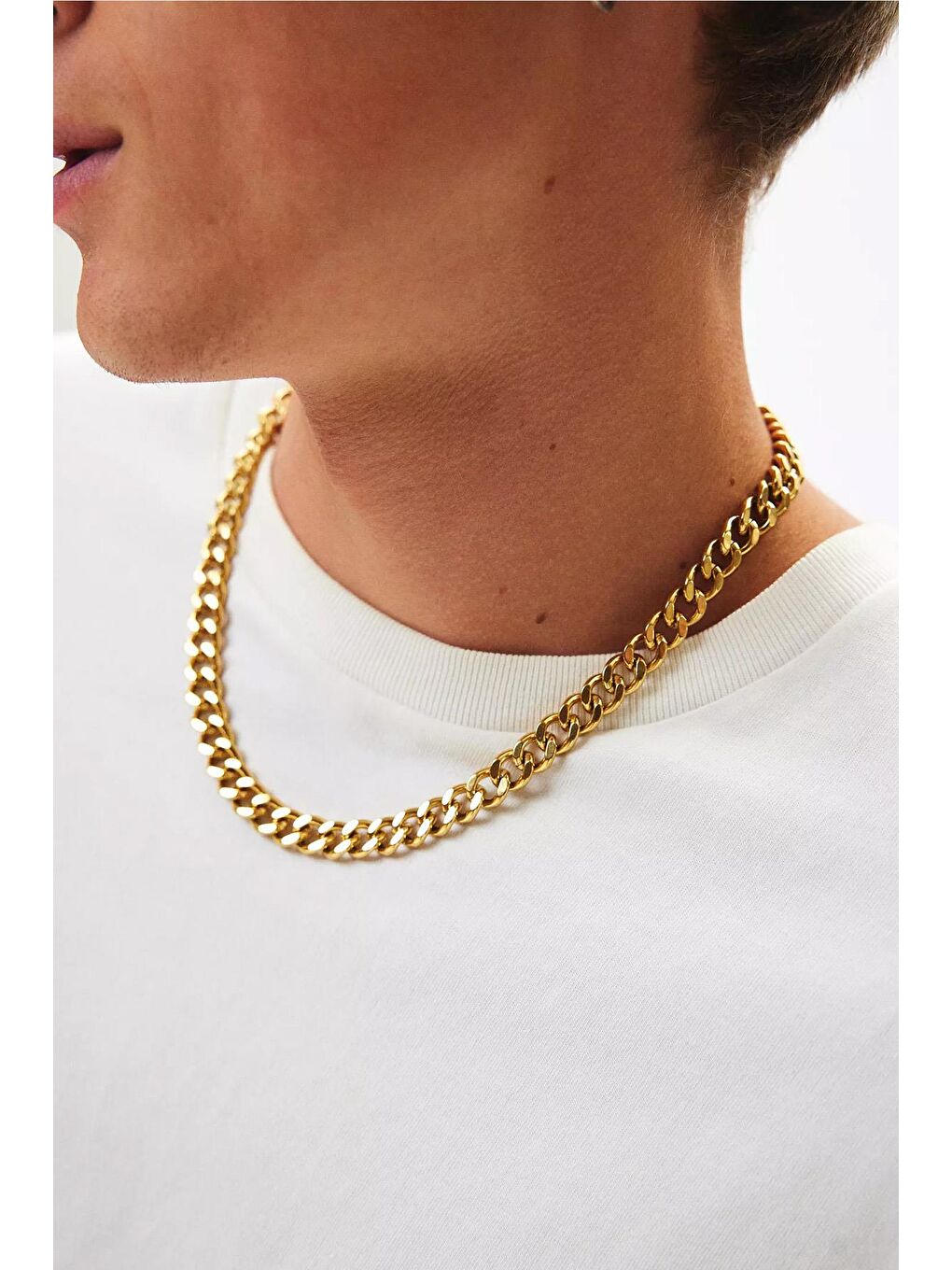 New Obsessions Sarı Gold Rengi Basic Kalın Erkek Zincir Kolye