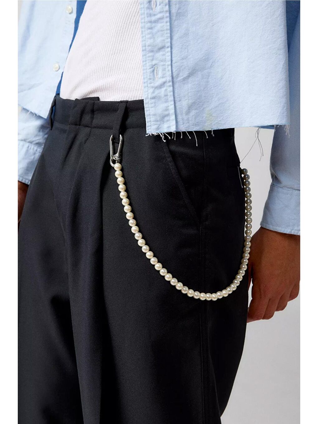 New Obsessions Beyaz İncili Cüzdan Zinciri Pantalon Aksesuarı