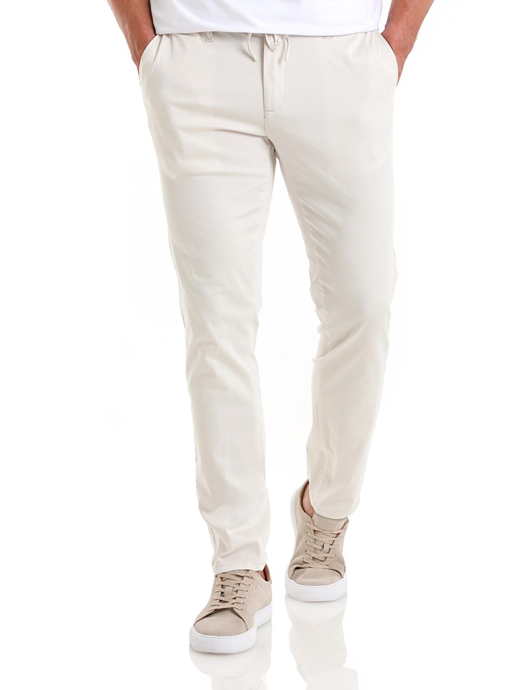 Bej Taş Regular Fit Düz Yandan Cep Pamuklu Jogger Kanvas Pantolon