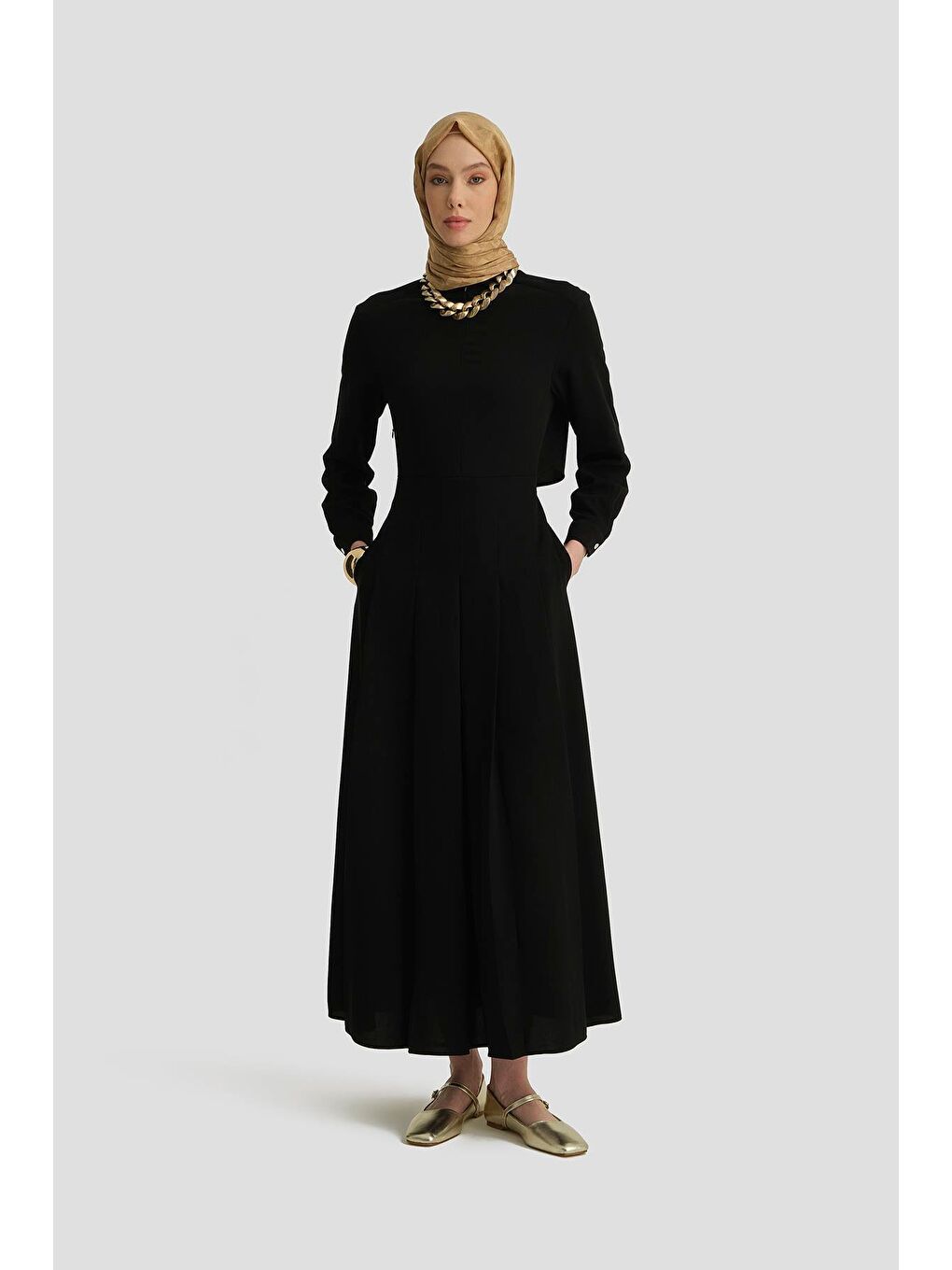 Pileli Elbise 25Y9018 Siyah