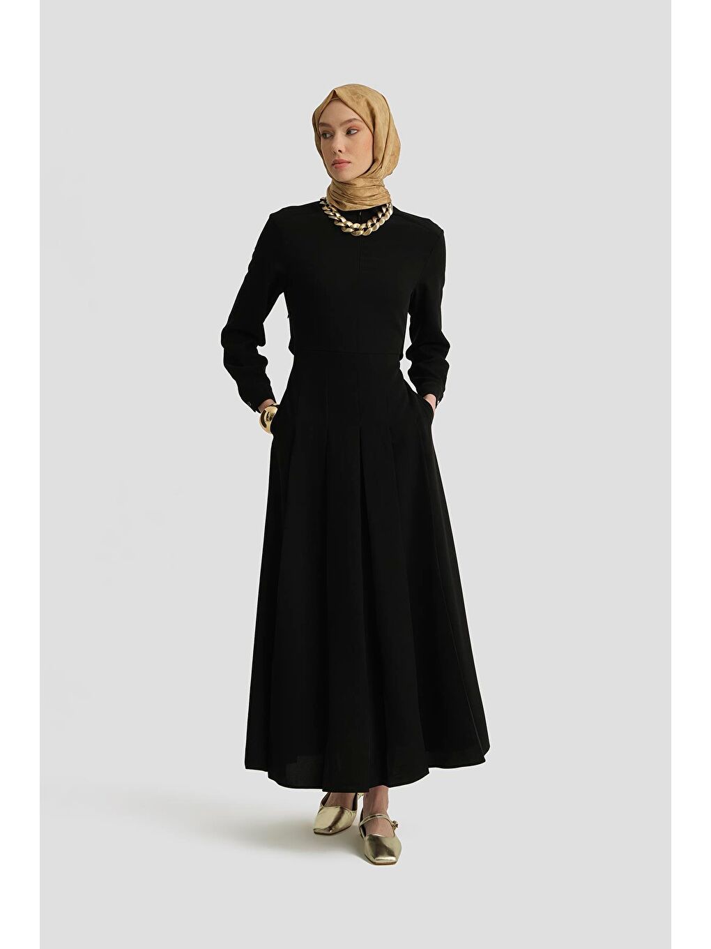 Pileli Elbise 25Y9018 Siyah-1