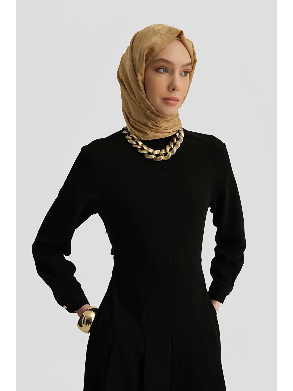 Pileli Elbise 25Y9018 Siyah-3