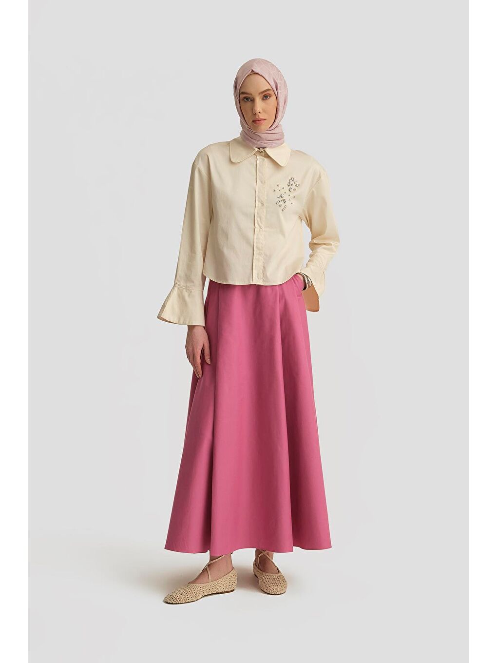 Bej Taşlı Ve Seyyar Kurdeleli Gömlek 25Y3723 Aytaşı